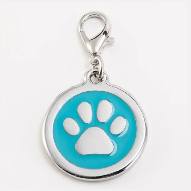 Blue paw print charm with silver clasp on a white background